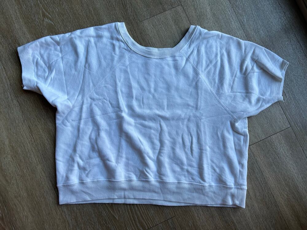 Nili Lotan Ciara Short Sleeve Sweatshirt White Crop Shrunken Scoop Neck Cotton